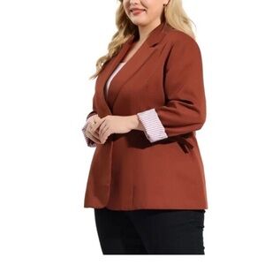 Agnes Orinda Women's Casual Notched Lapel Striped Cuffs blazer